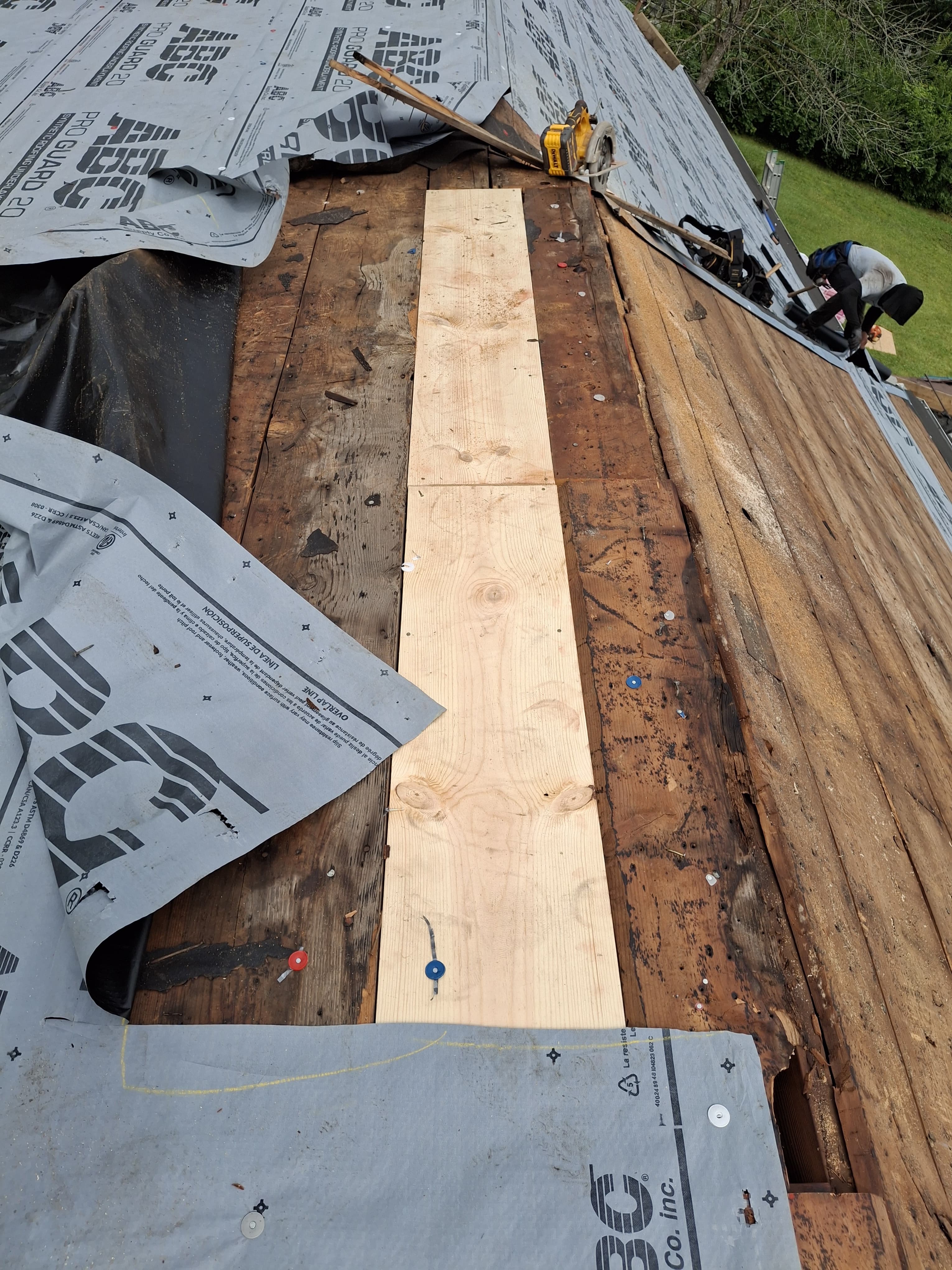 Exposed wood decking after storm or leak damage