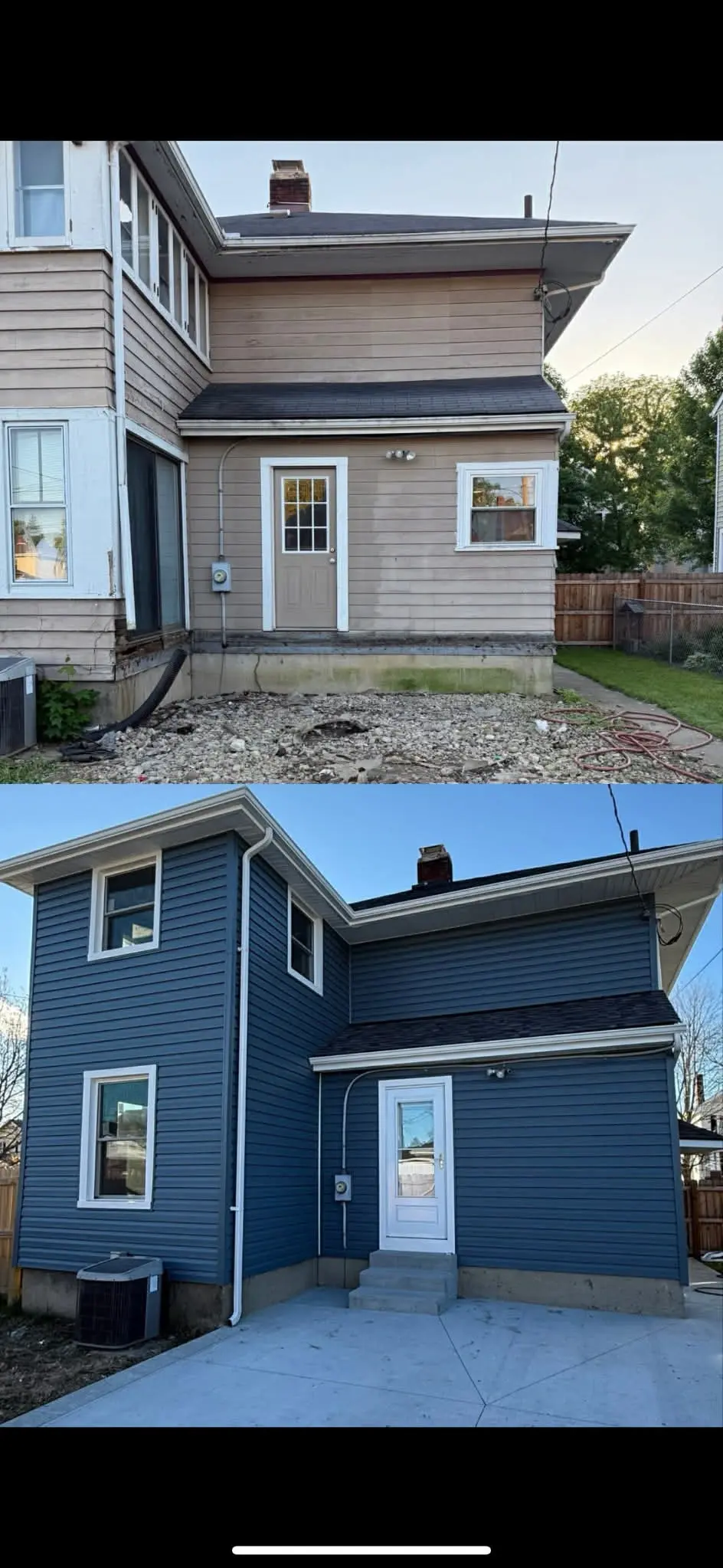 Home exterior before siding replacement showing aged and weathered panels